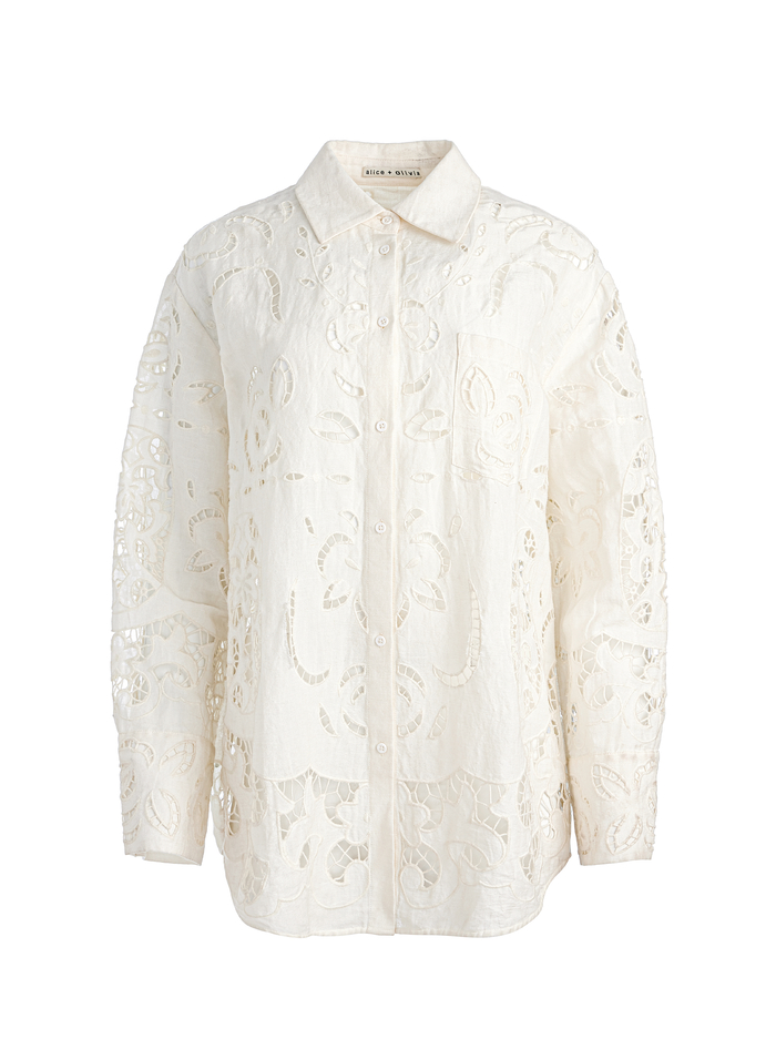 FINELY EYELET OVERSIZED BUTTON DOWN - OFF WHITE image 6 - Alice And Olivia