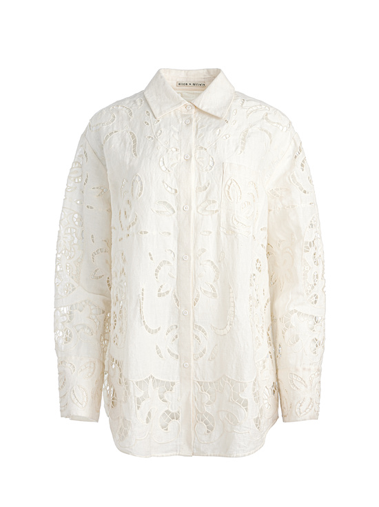 OFF WHITE-FINELY EYELET OVERSIZED BUTTON DOWN