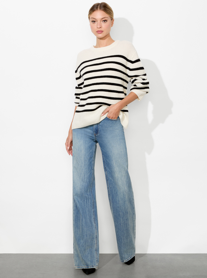 HAROLD STRIPED PULLOVER - ECRU/BLACK image 2 - ALICE + OLIVIA