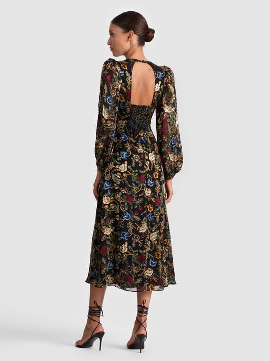 TAPESTRY TRAILS SM BLACK-MONA MIDI DRESS