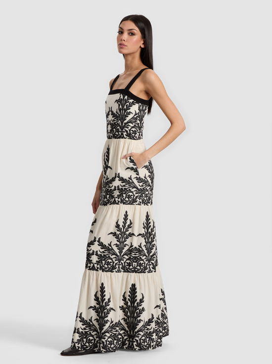 OFF WHITE/BLACK-SAIGE TIERED MAXI DRESS