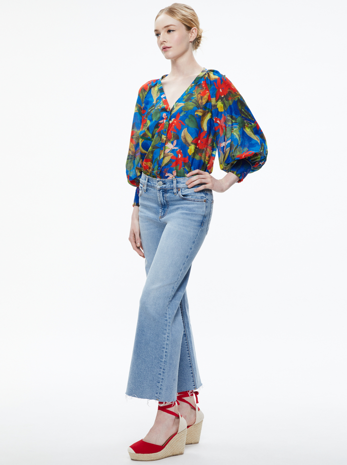 LANG BUTTON DOWN BLOUSE - TROPICAL SUNRISE SAPPHIRE image 4 - Alice And Olivia