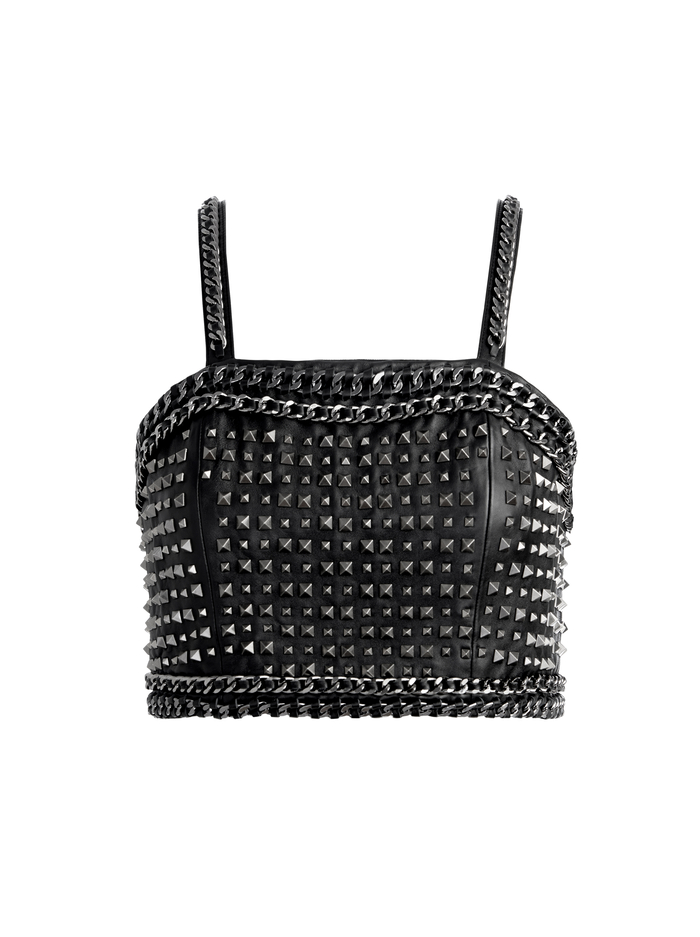 CERESI CHAIN STRAP STUDDED TOP - BLACK/ANTIQUE NICKEL image 4 - Alice And Olivia