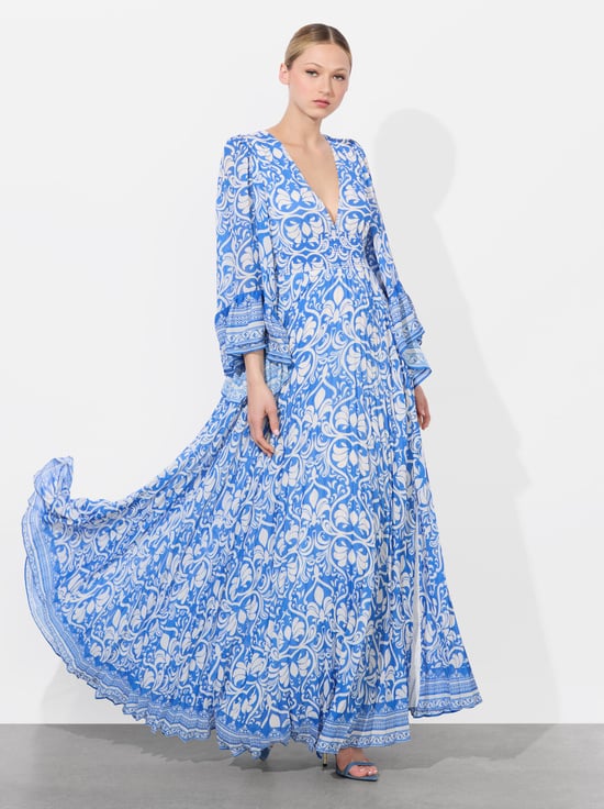 SOIREE TRUE BLUE-SELENE PLEATED MAXI DRESS