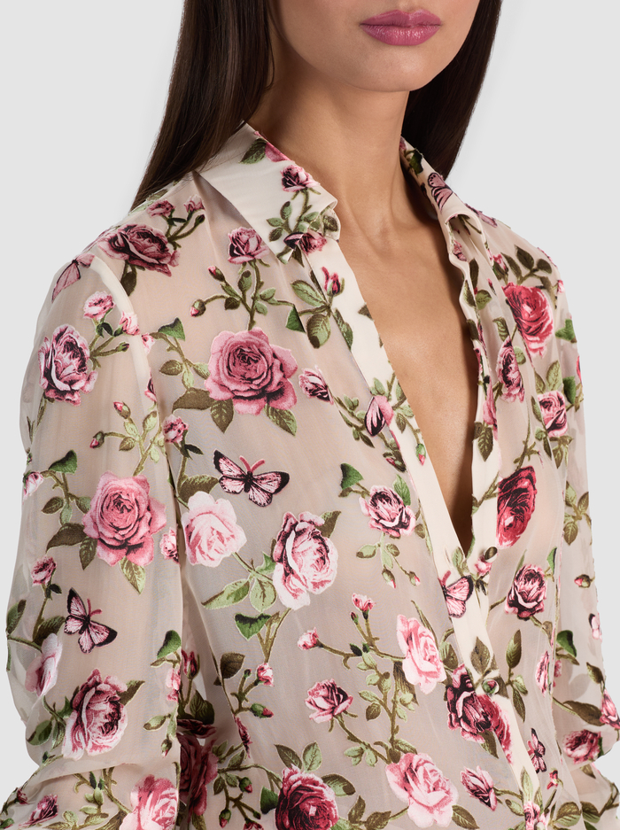 ELOISE BUTTON DOWN BLOUSE - GARDEN GOSSIP OFF WHITE image 3 - ALICE + OLIVIA