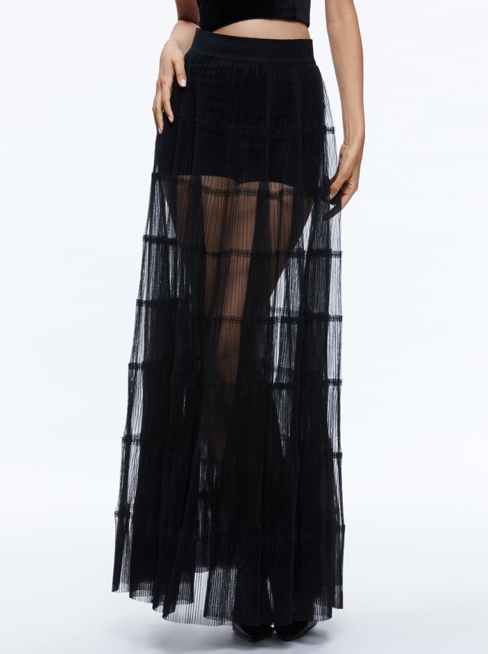 LEVON PLEATED MAXI SKIRT WITH HOT PANT - BLACK - Alice And Olivia