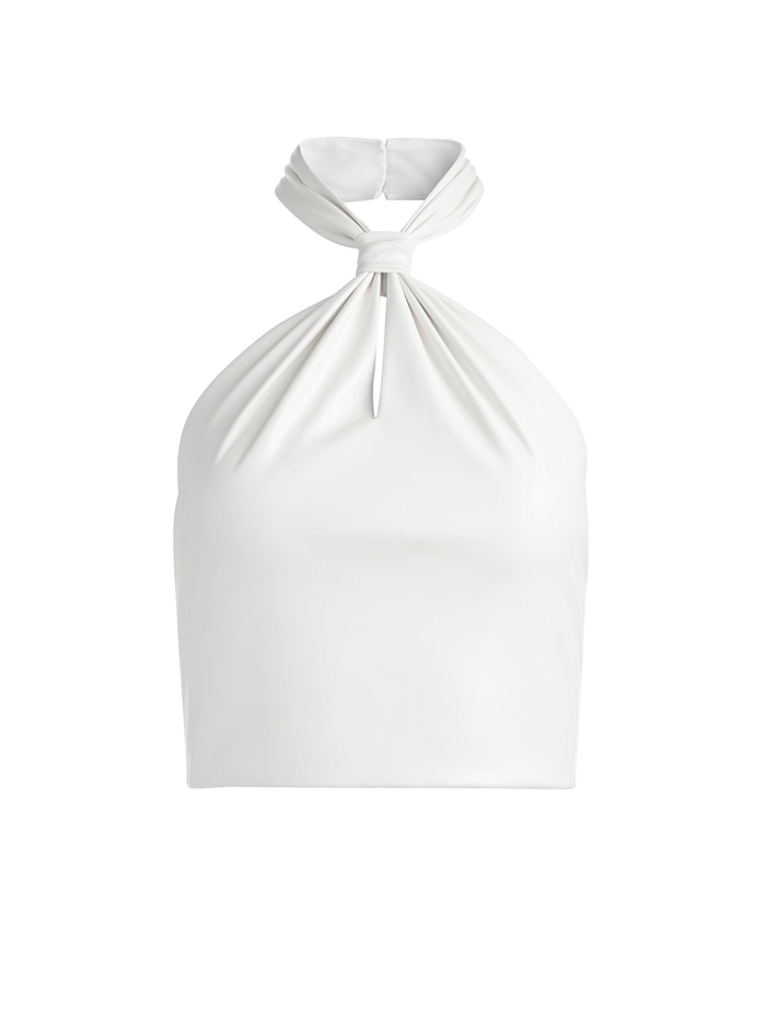 SADE VEGAN LEATHER KNOTTED HALTER NECK CROP TOP - ECRU image 4 - Alice And Olivia