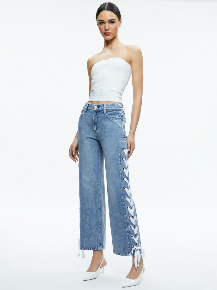 REITA MID RISE JEAN WITH TIE SIDE SEAM - SULLIVAN VINTAGE BLUE image 4 - Alice And Olivia