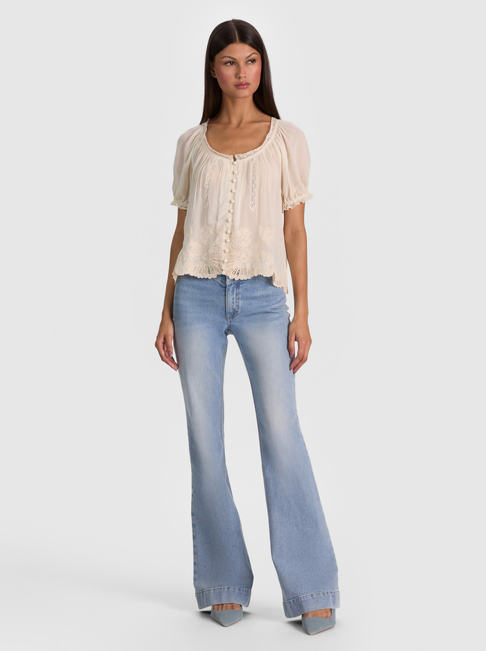 ODETTE EMRBOIDERED PUFF SLEEVE TOP - VANILLA/VANILLA image 1 - ALICE + OLIVIA