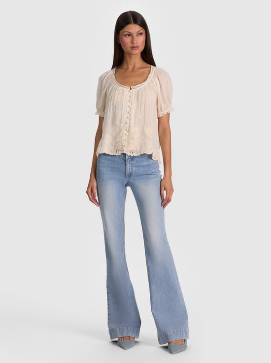 VANILLA/VANILLA-ODETTE EMRBOIDERED PUFF SLEEVE TOP