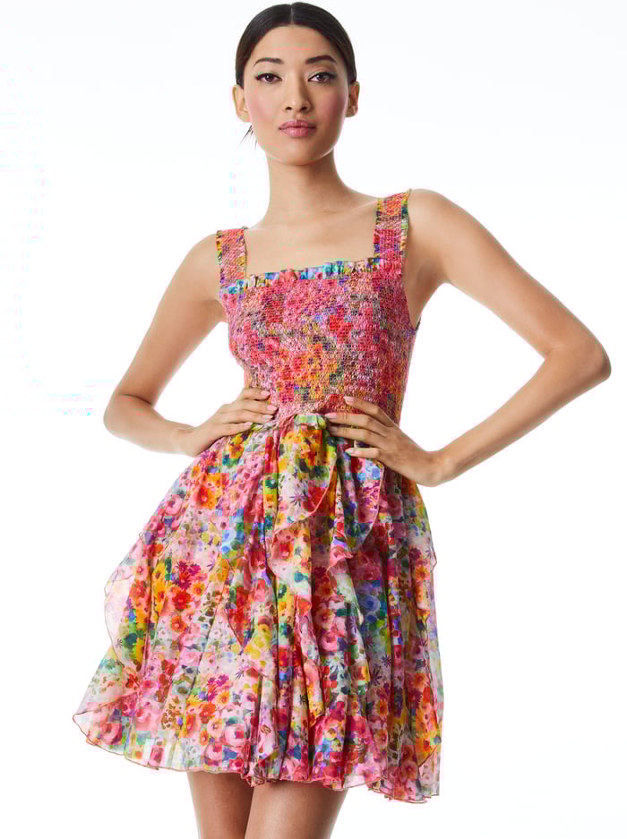 JOCELYN SMOCKED MINI DRESS - GARDEN FLORAL image 2 - Alice And Olivia