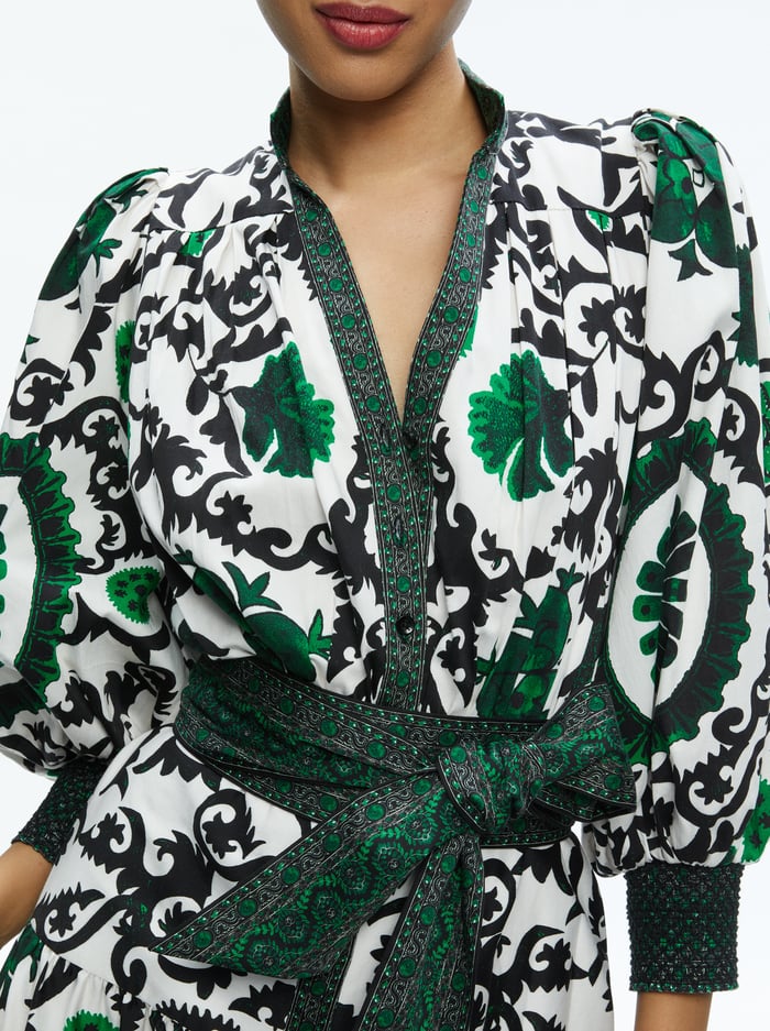 CORA SHIRT DRESS - MONARCH LIGHT EMERALD MEDIUM image 3 - Alice And Olivia