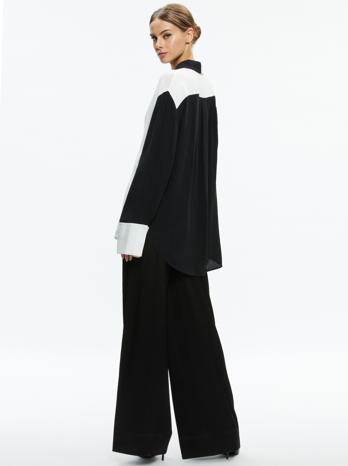 FINELY OVERSIZED BUTTON DOWN SHIRT - BLACK/OFF WHITE image 1 - Alice And Olivia