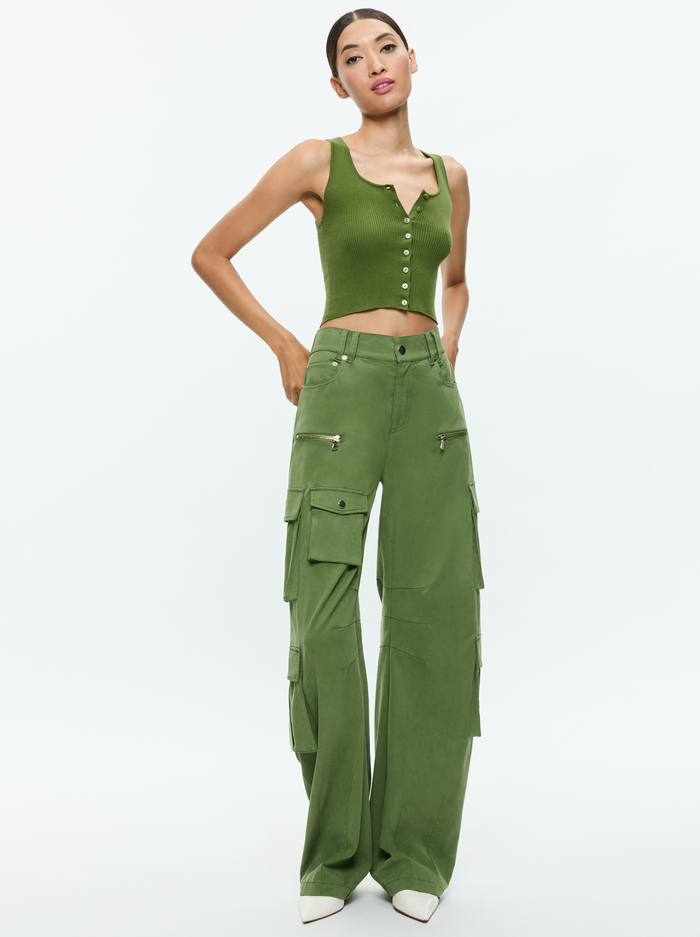 DARYN BUTTON THROUGH CROPPED TANK - AVOCADO image 4 - Alice And Olivia