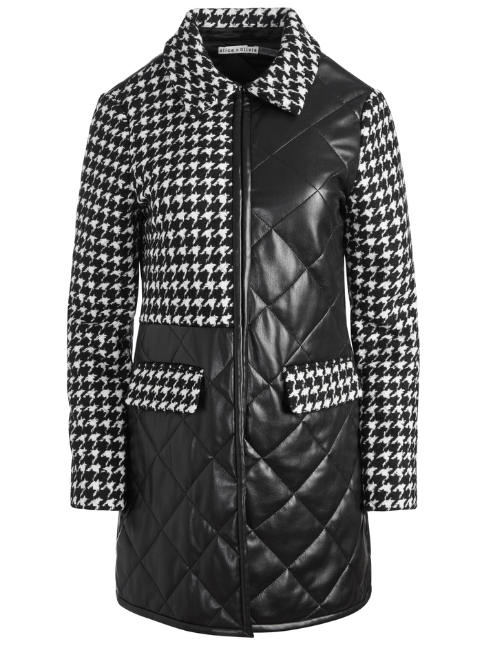 SUSAN QUILTED VEGAN LEATHER COAT - BLACK/WHITE image 5 - Alice And Olivia