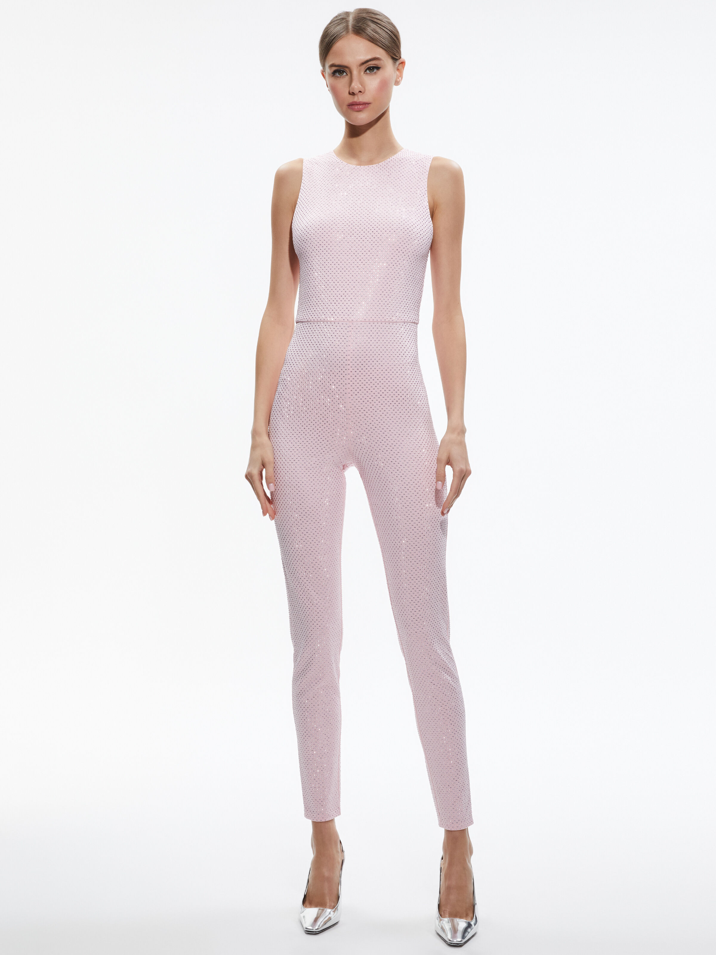 Freddie Crewneck Embellished Catsuit In Petal/silver | Alice