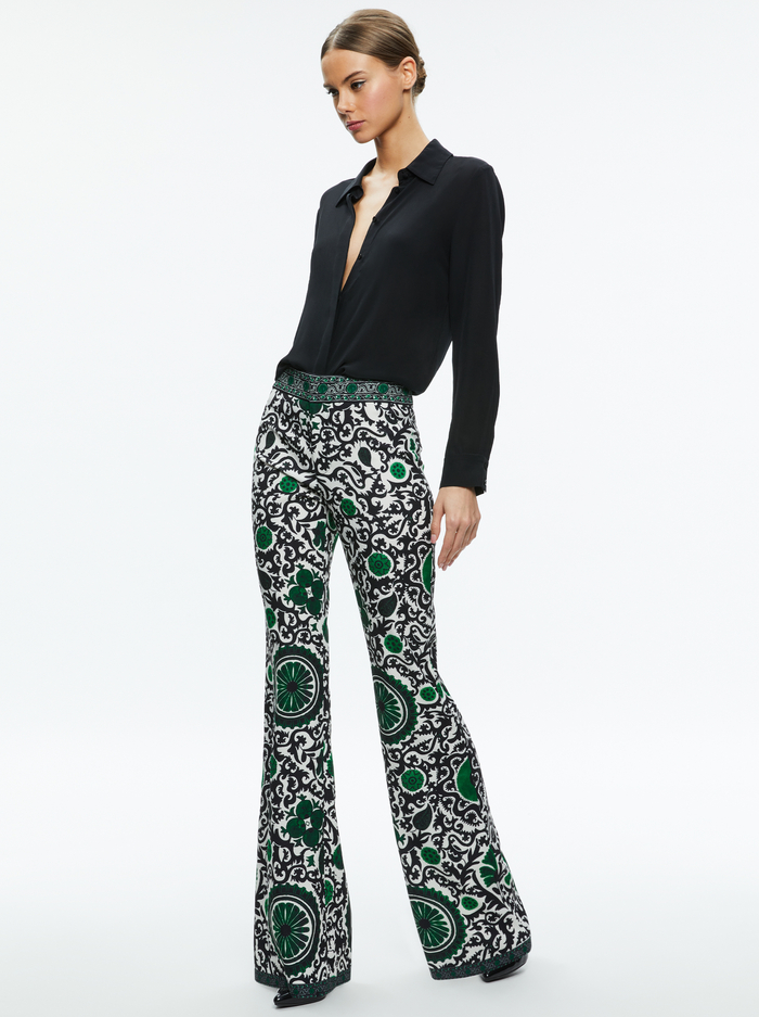 ANDREW HIGH WAISTED BOOTCUT SLIM PANT - MONARCH LIGHT EMERALD SMALL image 4 - Alice And Olivia