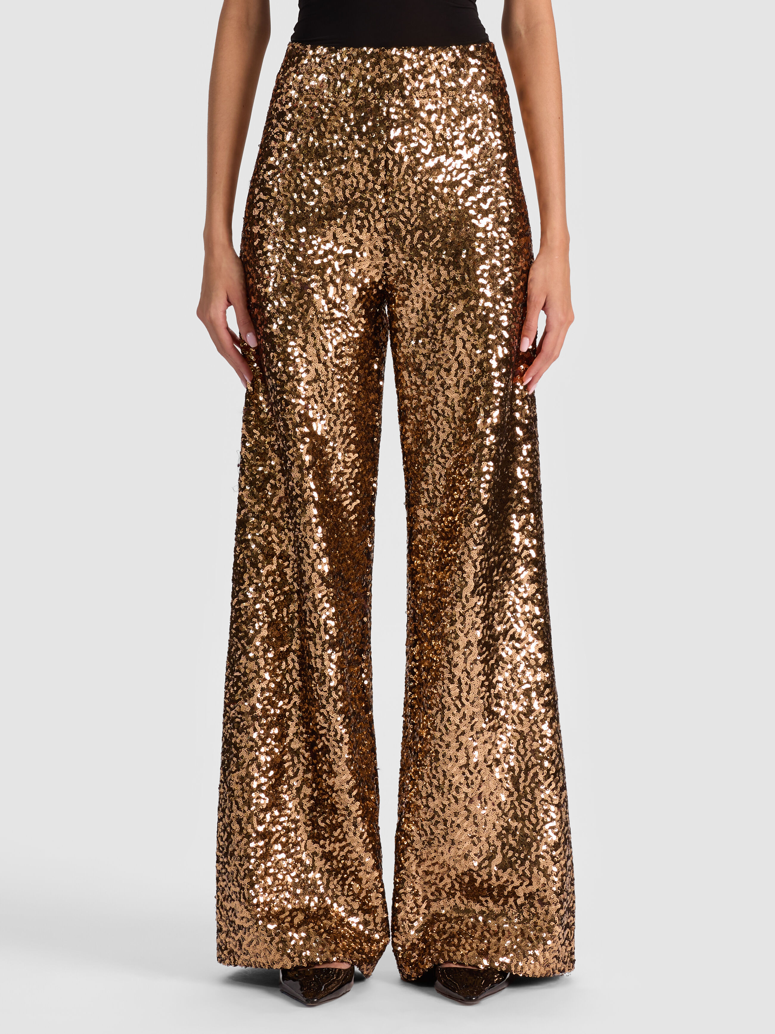 DYLAN EMBROIDERED VELVET PANT in BLACK/GOLD | ALICE + OLIVIA