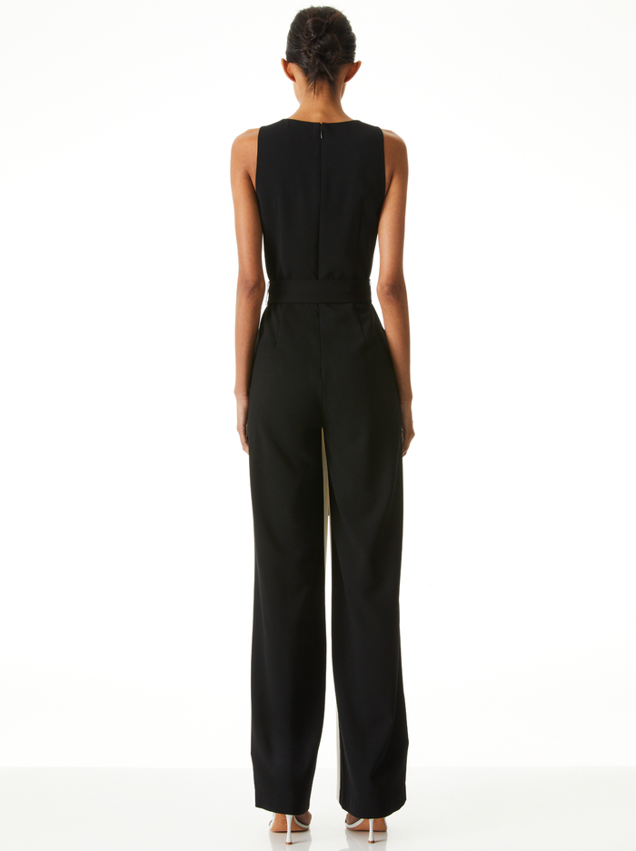 TESSA V-NECK WIDE LEG JUMPSUIT - OFF WHITE/BLACK image 1 - Alice And Olivia