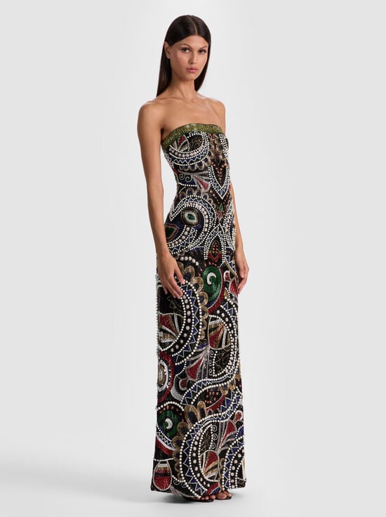 BLACK/MULTI-DELORA BEADED GOWN
