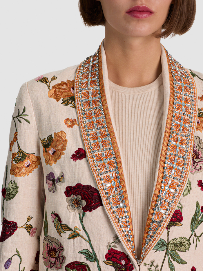 IVAN EMBELLISHED LINEN BLAZER - OATMEAL MELANGE/MULTI image 3 - ALICE + OLIVIA