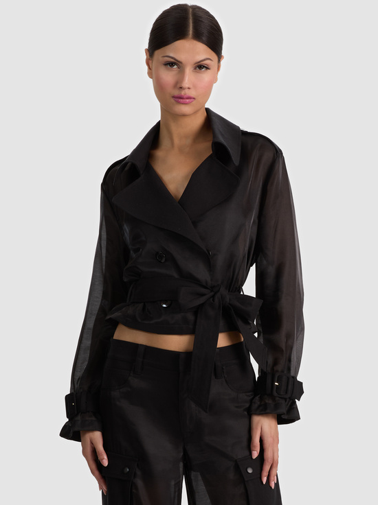 BLACK-KEITH SHEER COMBO CROPPED TRENCH