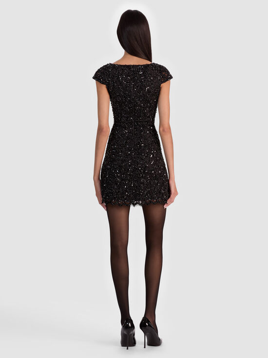 BLACK-EVE EMBELLISHED LACE MINI DRESS