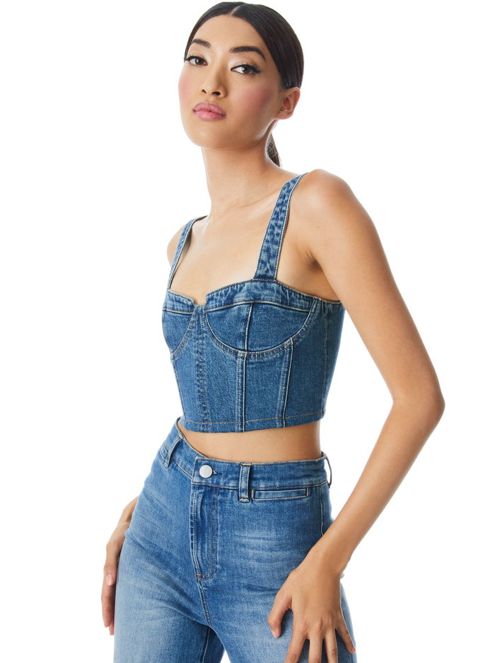 JEANNA DENIM BUSTIER CROP TOP - BEST INTENTIONS - Alice And Olivia
