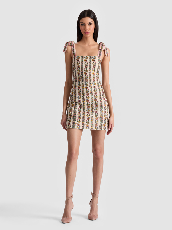 MARYRANN EMBROIDERED MINI DRESS - OFF WHITE/MULTI - Alice And Olivia