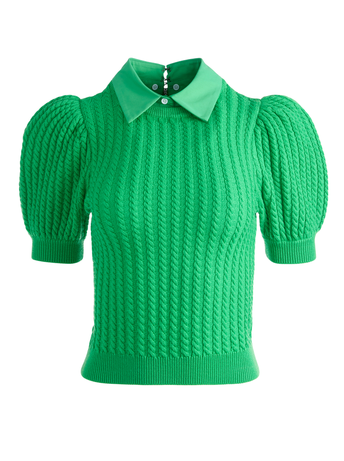 CHASE CABLE KNIT PUFF SLEEVE SWEATER - GARDEN GREEN image 5 - Alice And Olivia