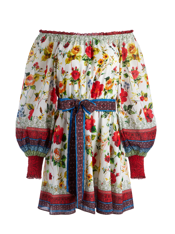 MARY OFF SHOULDER TIE BELT DRESS - DEW FLORAL image 5 - Alice And Olivia
