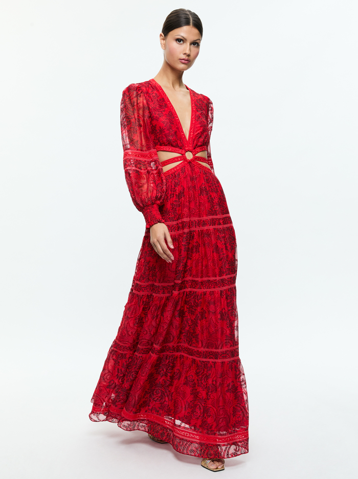 PATRICA TIERED DRESS - VANITY RED APPLE/SYMMETRY RED image 3 - Alice And Olivia