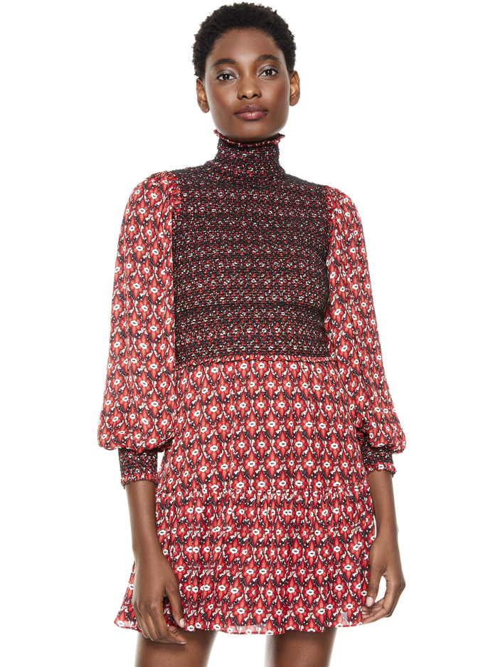 ELVIRA SMOCKED MOCK NECK MINI DRESS - ORNAMENT image 2 - Alice And Olivia