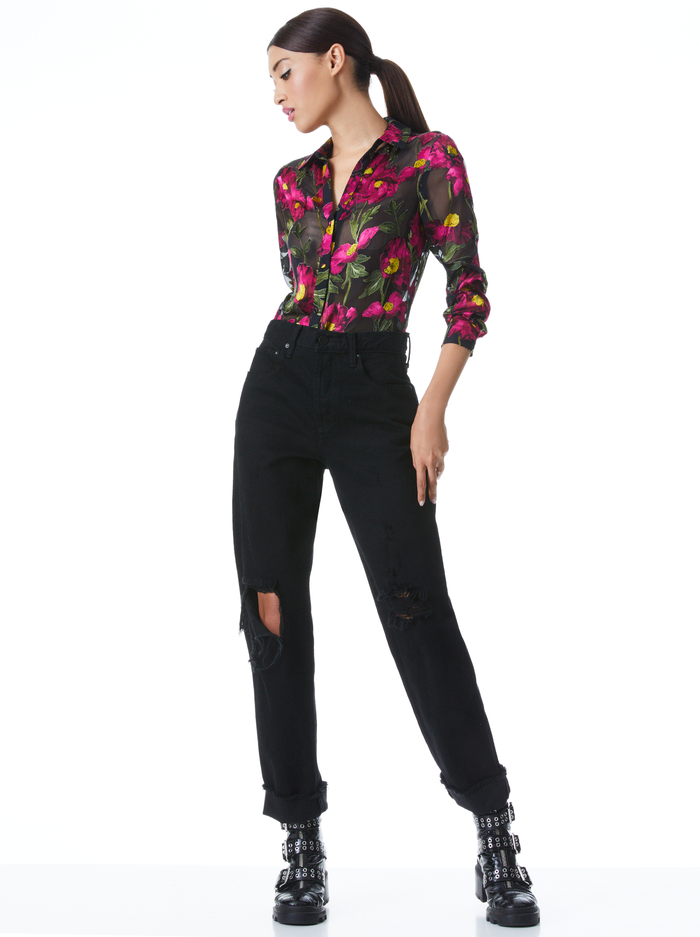 ELOISE FLORAL BUTTON DOWN BLOUSE - CALIFORNIA POPPY image 2 - ALICE + OLIVIA