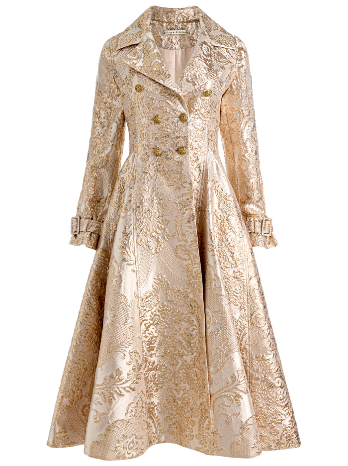 ELLIE TRENCH COAT WITH MIXED JACQUARD - GOLD image 6 - ALICE + OLIVIA