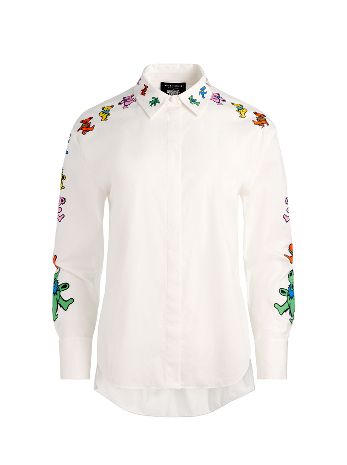 A+O X GRATEFUL DEAD DIMITRA BUTTON DOWN - GRATEFUL BEARS OFF WHITE image 5 - Alice And Olivia