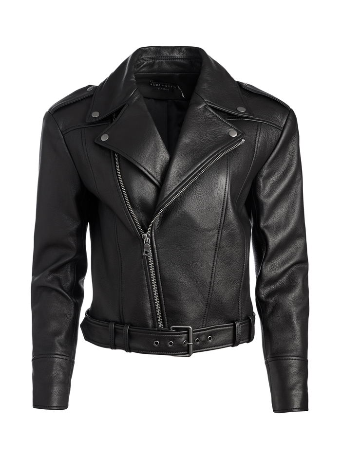 JOHNSIE LEATHER CROPPED MOTO JACKET - BLACK image 5 - ALICE + OLIVIA