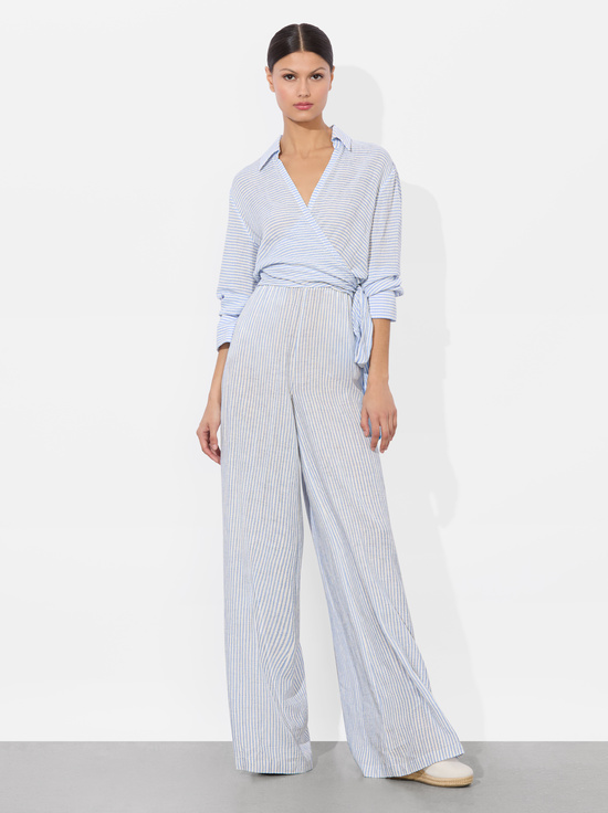 OFF WHITE/BLUE-HANNON WRAP BLOUSE
