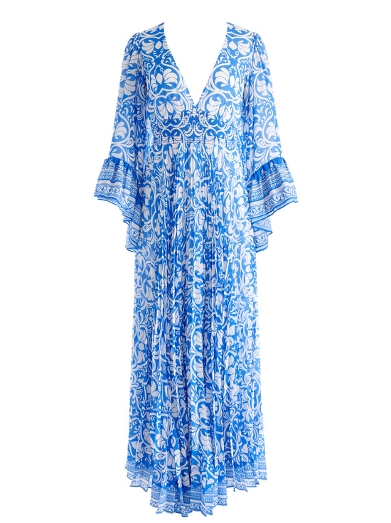 SOIREE TRUE BLUE-SELENE PLEATED MAXI DRESS