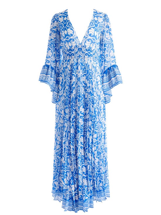 SOIREE TRUE BLUE-SELENE PLEATED MAXI DRESS