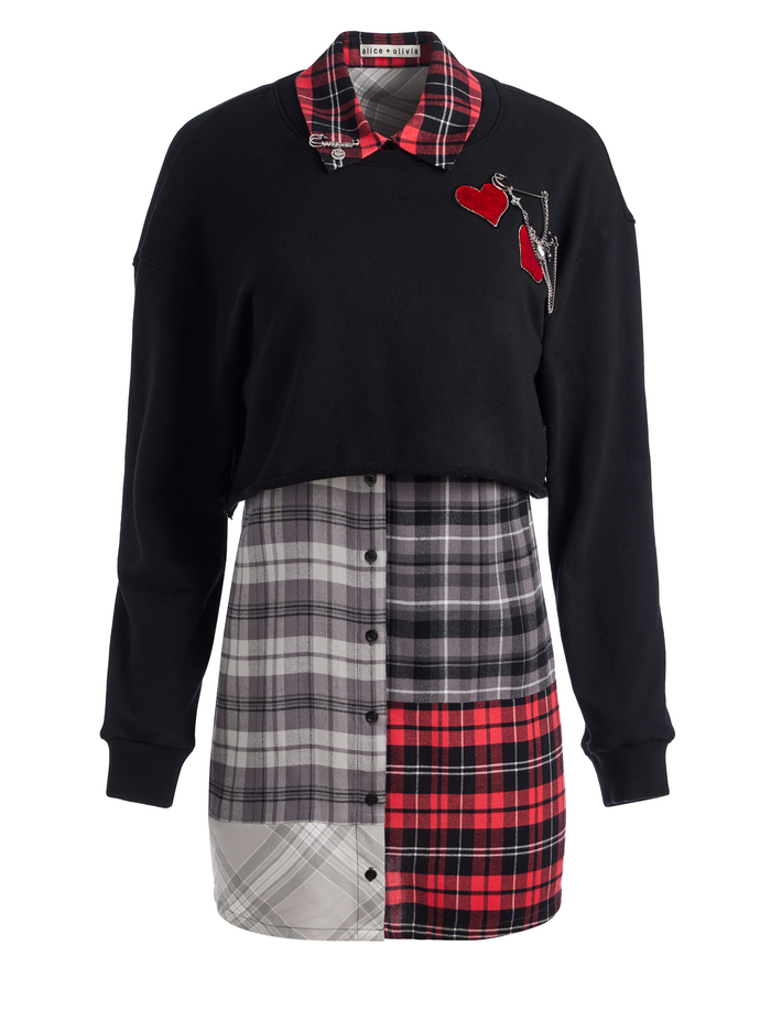 CHARIS MIXED MEDIA MINI DRESS - BLACK MULTI image 5 - Alice And Olivia