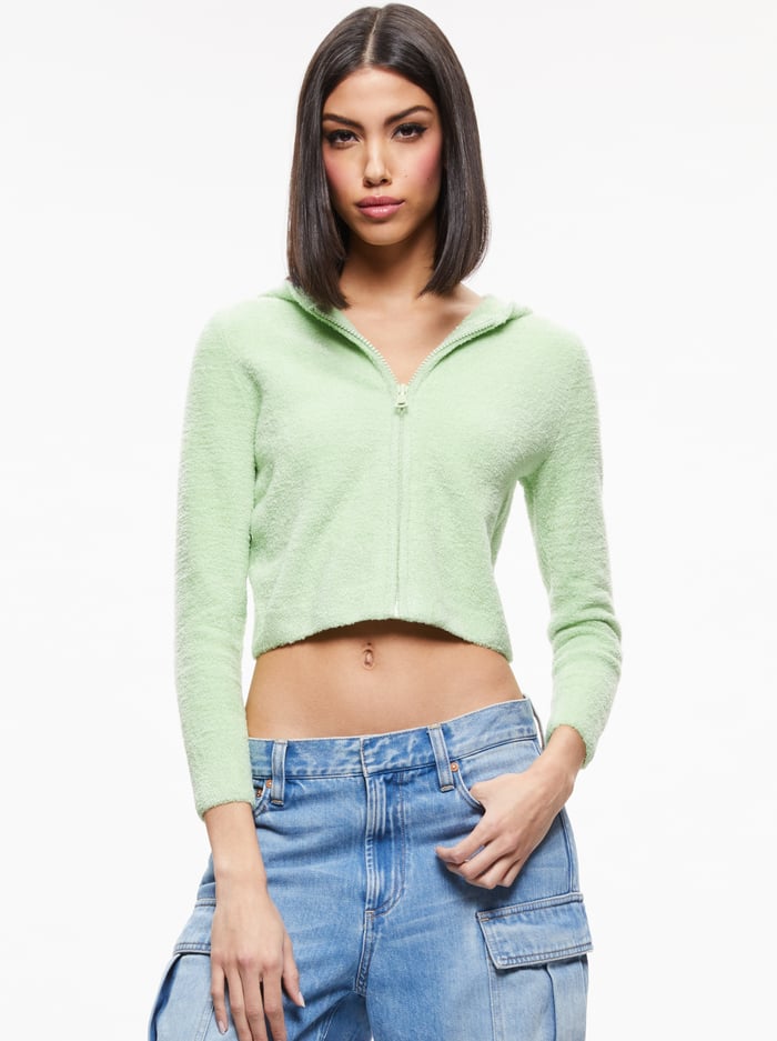 LIDELL CROPPED ZIP UP HOODIE - PISTACHIO - Alice And Olivia