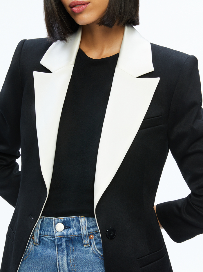 SILVIE FITTED BLAZER - BLACK/ECRU image 3 - Alice And Olivia