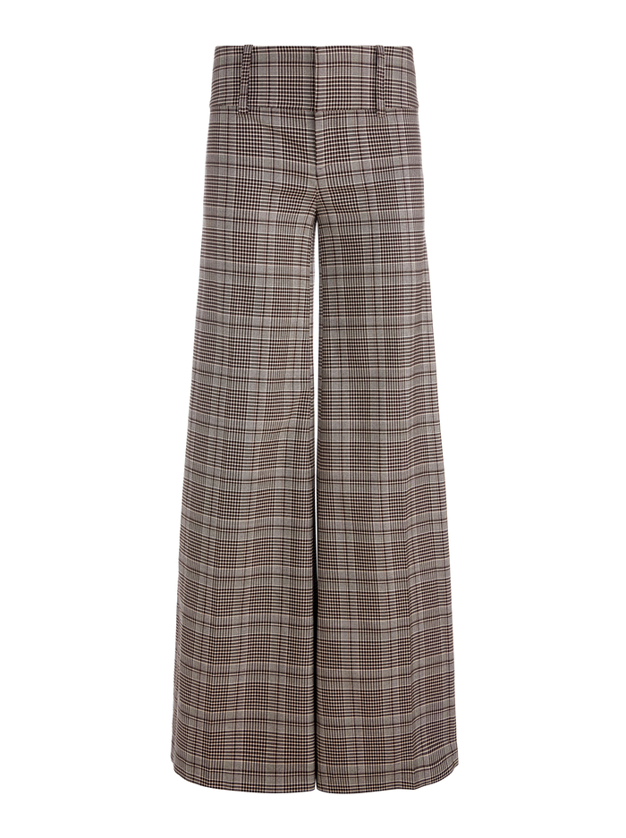 OLIVIA PLAID WIDE LEG PANT - BLACK/OFF WHITE/DARK CHOCOLATE image 5 - Alice And Olivia
