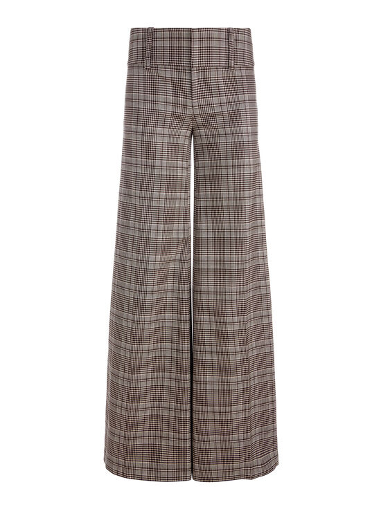 BLACK/OFF WHITE/DARK CHOCOLATE-OLIVIA PLAID WIDE LEG PANT