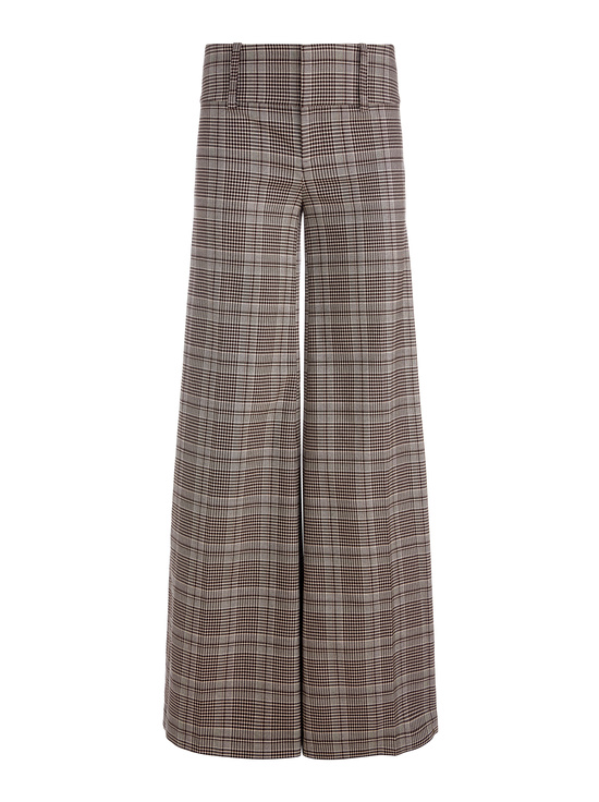 BLACK/OFF WHITE/DARK CHOCOLATE-OLIVIA PLAID WIDE LEG PANT