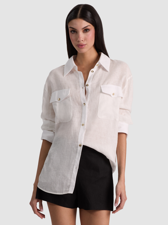 FINELY OVERSIZED LINEN BUTTON DOWN - OFF WHITE - ALICE + OLIVIA
