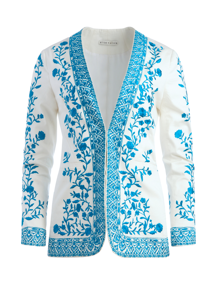 CHRISELLE EMBROIDERED BLAZER - OFF WHITE/OCEAN BLUE image 5 - Alice And Olivia