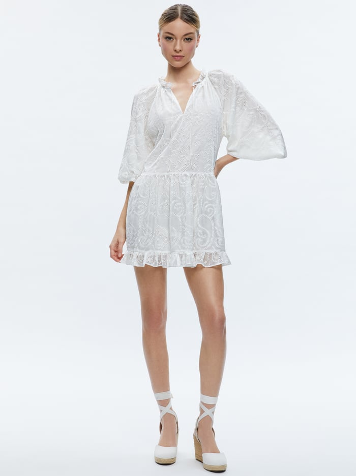 SHERRIE GATHERED TUNIC DRESS - OFF WHITE - Alice And Olivia