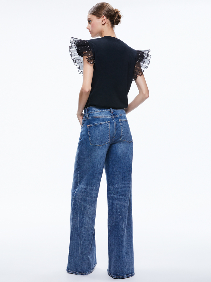 MILLER TEE WITH TULLE PUFF SLEEVES - BLACK/MULTI image 1 - Alice And Olivia